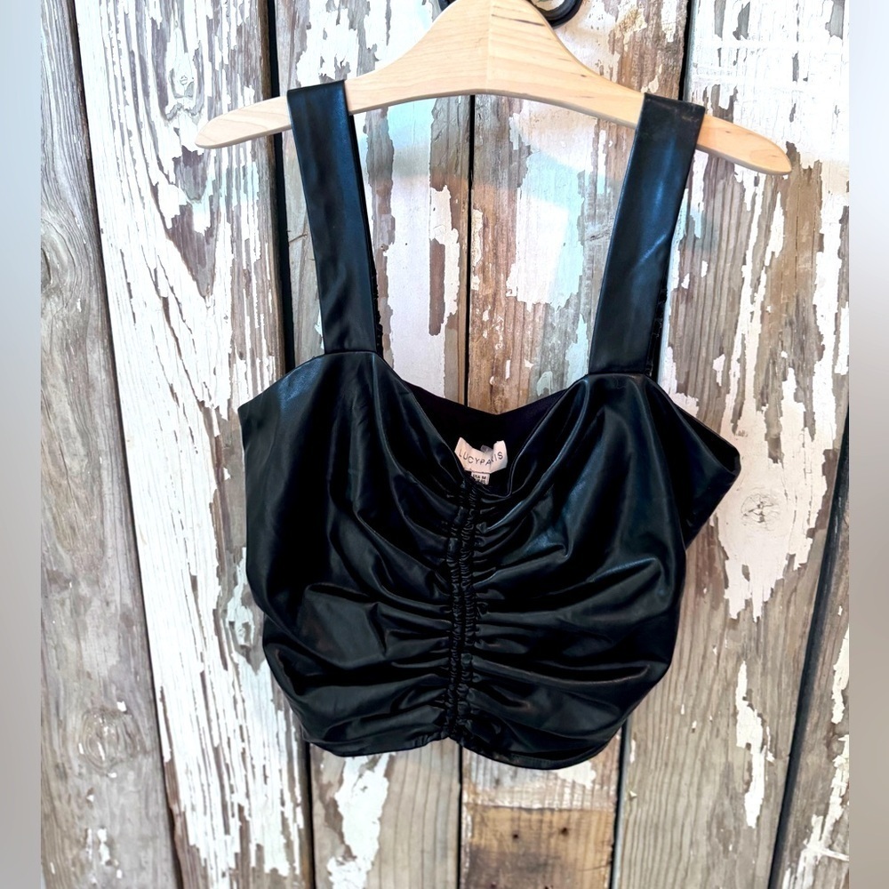 Lucy Paris Crop NWT Size Medium Black “Leather” Look